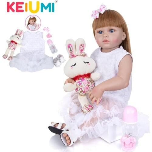 KEIUMI 23 Inch Princess White Rose Design Reborn Baby Dolls Full Silicone Body Reborn Bebe Toys For Children Birthday Gifts