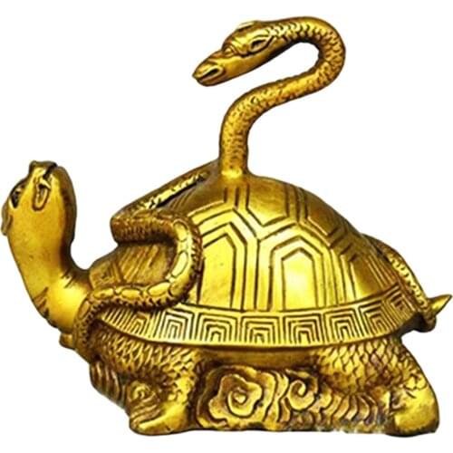 Chinese Lucky Snake Turtle Decor Sculptures Abstract Animal Figurines Brass Statues Gift Present for Home Office Desktop Decor