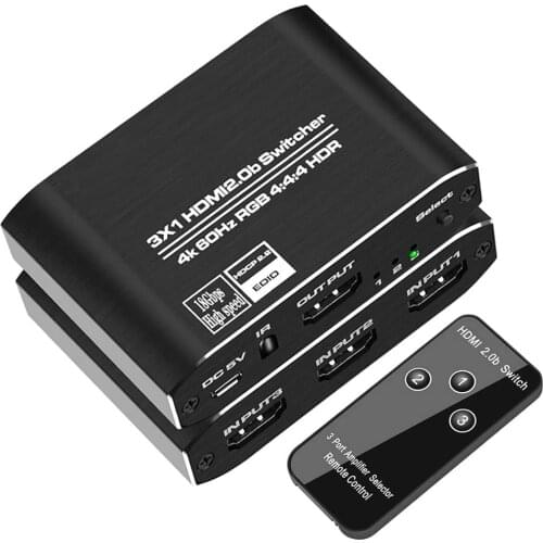 Navceker 4K 60Hz Mini 3 Port HDMI Switch 2.0 4K Switcher HDMI Splitter 1080P HDR 3 in 1 out Port Hub for DVD HDTV Xbox PS3 PS4