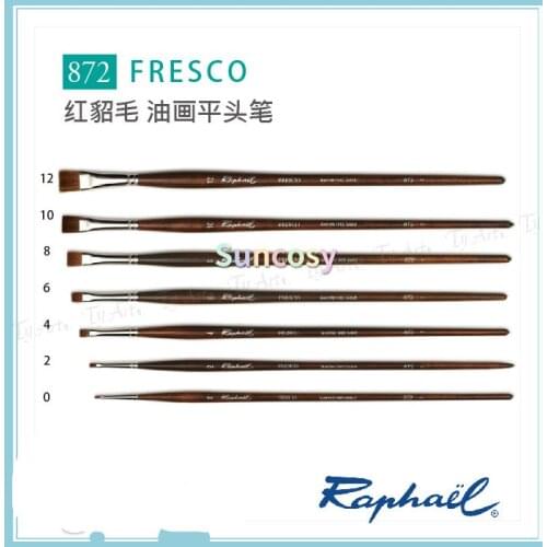 Raphael Fresco Red Sable, Oil Paint Brush, Series 872, Flat Bright, Smooth Brush Strokes, Feature Long Handle