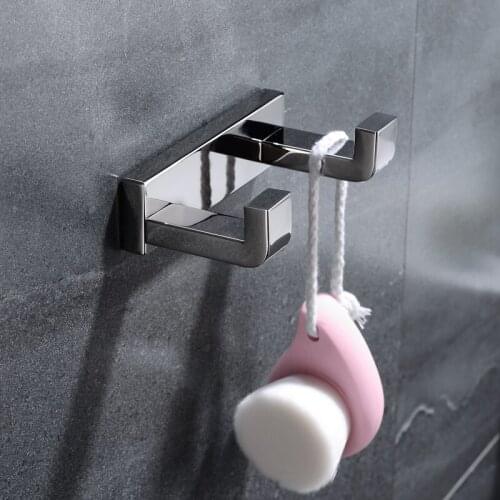 Towel Hook Double Bathrobe Hook Stainless Steel Chrome Wall Hanging Towel Bathroom Bedroom Clothes Hanger Wall Hooks