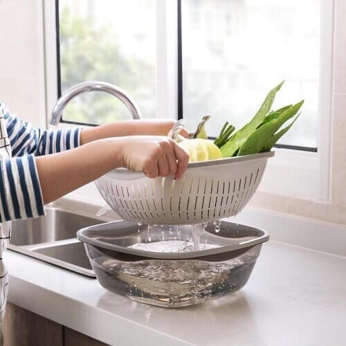 Kitchen Double Drain Basket Wash Fruit Basket Colanders Drainer Basin Vegetables Draining Sieve Food Washing Filter Strainer
