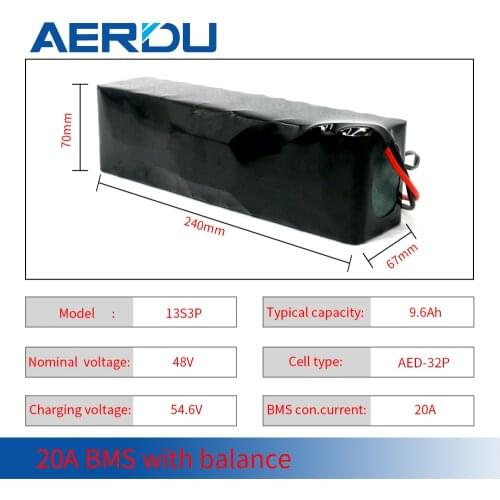 AERDU 48V Electric scooter Lithium ion Battery 13S3P 9.6Ah Pack with 20A BMS Suitable for device Motor Scooter ebike motorcycle
