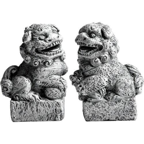 Mini Stone Lions Statue Chinese Style Resin Sculptures Handmade Figurine Crafts for Home Table Potted Decoration E2S