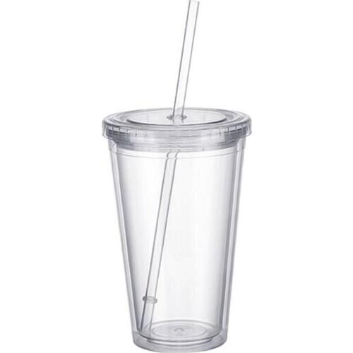 1PCS Double walled Ice Cold Drink Coffee Juice Tea Tumbler Mug Cup Smoothie Travel With Straw Plastic Reusable Iced D1X4