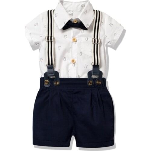 Fashion Baby Boy Set Summer Gentleman Kids Wedding Suit For Boy 0-18 Months Bodysuit+Belt Pants Baby Boy Clothing Party Birthday
