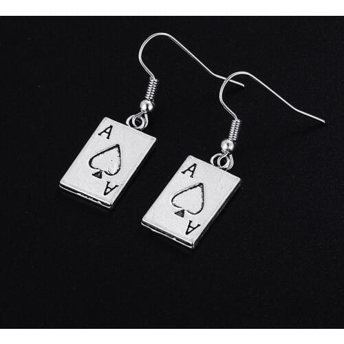 Trendy Vintage Poker Shape Dangle Antique Silver Plated Earrings for Women Girl Retro Drop Earrings Cute Earring Jewelry Bijoux