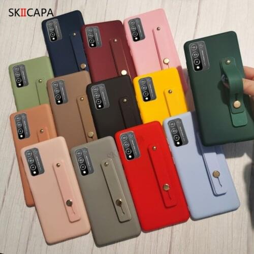 Wrist Strap Soft Case For Huawei Honor 10X 9X Lite Matte Silicone Back Cover For Huawei 10X 9X Lite Stand Holder Hand Band Cover