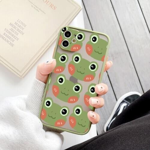 Mint green Funny The Frog cute cartoon Phone Case For iPhone XR XS MAX X 6S 7 6 8 Plus 11 12 pro MAX SE 2020 PC hard Case Couple