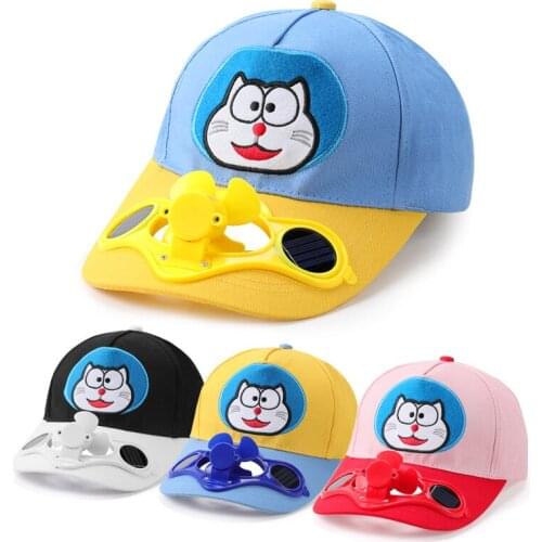 New Cartoon Child Hat With Solar Fan Baseball Cap Outdoor Peaked Caps Adjustable Embroidered Hats Summer Sunhat