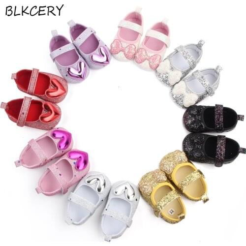 Brand New Newborn Baby Girls Princess Shoes Soft Sole First Walkers Mary Jane Flats with Heart Bows Toddler Infant Baby Shoes