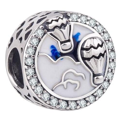 Genuine 925 Sterling Silver Beads Hot Air Balloon Trip Charm Fit pandora Women Bracelet & Necklace Diy Jewelry