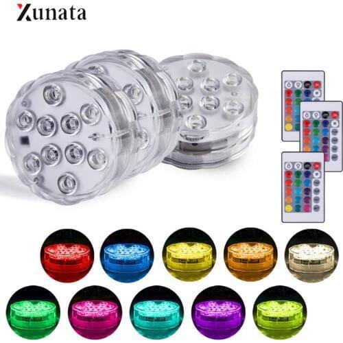 RGB 10LED 24key Underwater Light Remote Control Submersible Waterproof Floral Tea Candle Lamp for Vase Bowl Aquarium Decoration