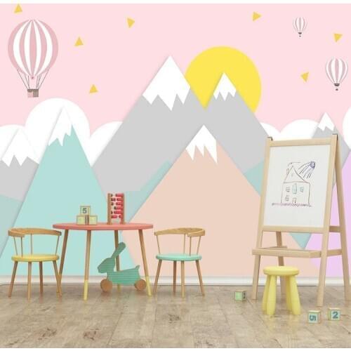 Custom Photo Wallpaper 3D Cartoon Hot Air Balloon Geometric Childrens Bedroom Kindergarten Background Wall Mural Kids Wallpaper