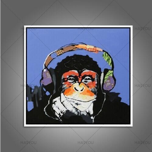 Hand Painted Oil Painting On Canvas Listening Gorilla Home Decoration Modern Abstract Oil Painting For Room Unique Christmas Art