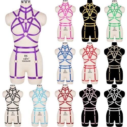 Sexy Lingerie Set Body Stockings Garter Belt Goth Plump Woman Chest Harness Fashion Bdsm Rave Wear Light Sexy Bride Foot Bandage