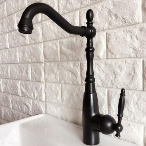 Kitchen Wet Bar Bathroom Vessel Sink Faucet Black Oil Rubbed Bronze One Handle Swivel Spout Mixer Tap Single Hole mnf376