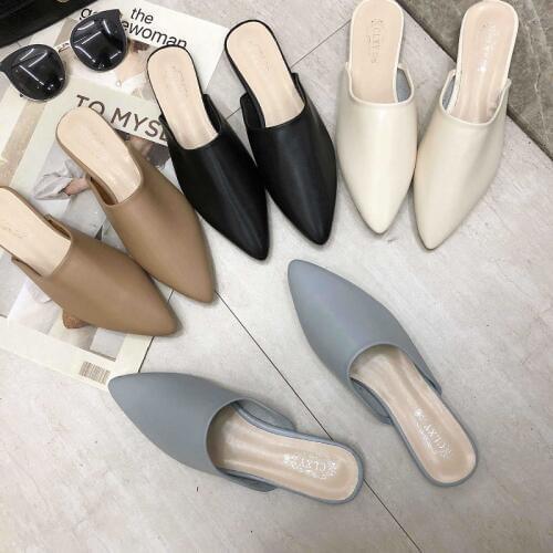 Flat Shoes 2020 Fashion Mules For Women PU Leather Pointed Toe Slip On Flip Flops Women Slipper Summer Sandals Womens Shoes