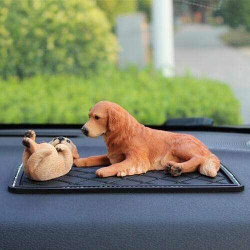 2pc Car Ornaments Resin Golden Retriever Doll Dashboard Decoration Sleep Dog Mother and Child Auto Interior Decor With Gift Box