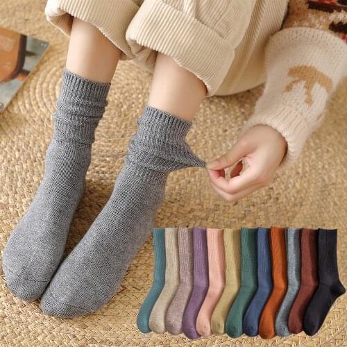 Salina Womens Socks Winter New Year Christmas Pure Color Leisure Sports Thicken Warm Comfortable Fashion Thick Needle Cotton