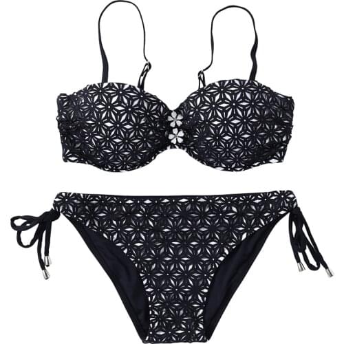 New Hollow out Bikini Female Swimsuit Women Swimwear Two-pieces Bikini set Mid Waist Bather Bathing Suit Swim Lady