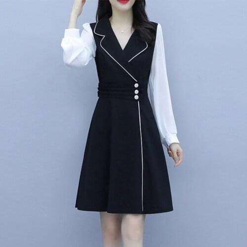 2021 Spring Elegant Plus Size 5XL Chiffon Dress Women Fashion Korean Patchwork Party Dresses Long Sleeve Vestidos Female H1374