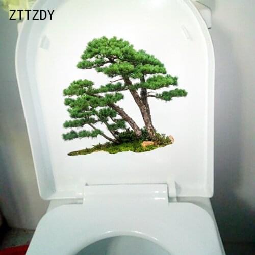 ZTTZDY 22.9×21.3CM Green Pine Tree Home Bathroom Toilet Stickers Modern Decor Wall Accessories T6-0143