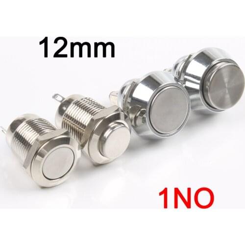 12mm metal brass nickel plated press push button waterproof switch momentary self reset 1NO 2 pins/screw terminal flat/high head