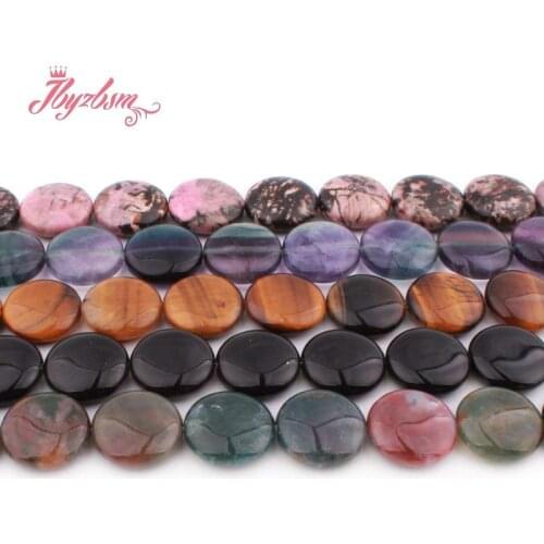 20mm Natural Fluorite Quartz Rhodonite Tiger Eye Agates Coin Stone Beads For DIY Necklace Jewelry Making Loose 15" Free Shipping