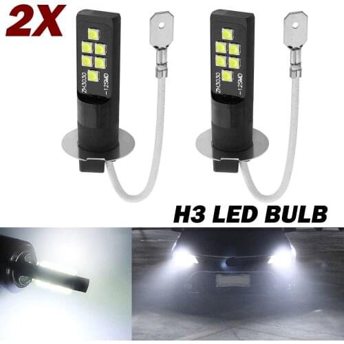 2x H3 LED Bulb 3030 SMD 6000K White Car Fog Light High Bright DRL Driving Lamp High Power 1200LM