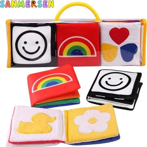 3PCS Baby Cloth Books Early Learning Educational Toys Black White Soft Cloth Book BB Sounds Intelligence Development Infant Toys
