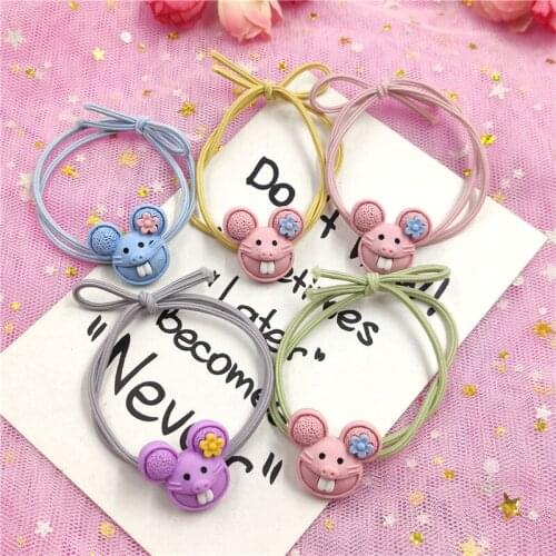 5PCS Lovely Mouse Elastic Hair Bands Toys For Girls Handmade Bow Headband Scrunchy Kids Hair Accessories For Womens