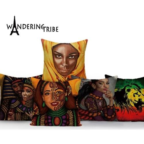 Africa Cushion Covers Indian Girl Decor Pillows Cases Portrait Tiger Lion Decoration Double Sided Cushion Cover Bed Pillow Case