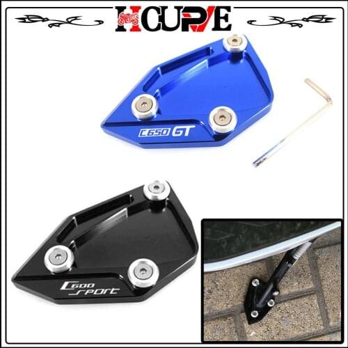 Motorcycle CNC Aluminum Kickstand Foot Side Stand Extension Pad Support Plate For BMW C650GT C600 Sport 2012 2013 2014 2015