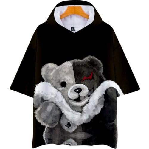 Anime Super Danganronpa Oversized T-shirt Bear 3D Printed Hooded T-shirt Women Men Cosplay Costume Clothes Fashion Cartoon Short