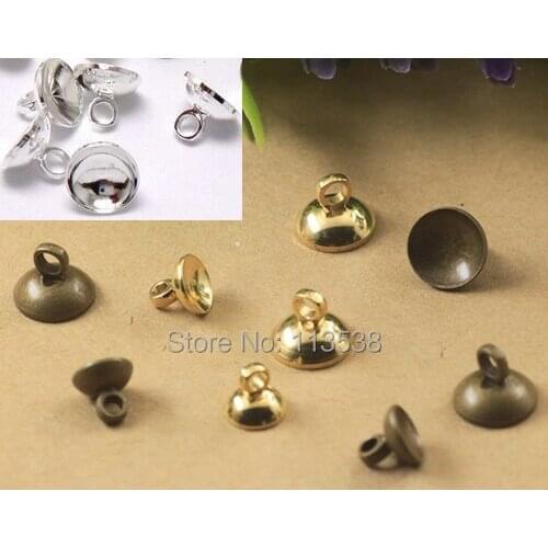 Freeship 1000pcs 8mm bronze, silver, gold color metal cap pendant connector bead cap, jewelry accessory for glass cover vial DIY