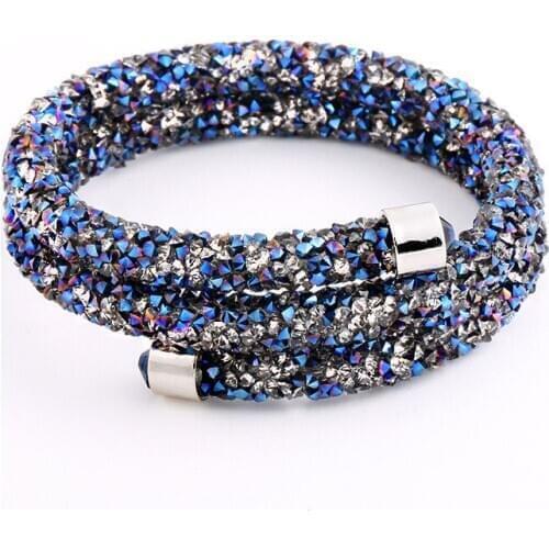 New Arrival Exquisite Double Circle Crystal Rhinestones Dust Cuff Bracelet Bangles For Women New Fashion Jewelry Gift Bangle