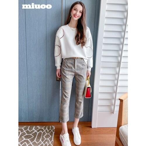 High waist straight Capris retro contrast versatile plaid pants womens wear 2021 Spring new High Quality Top Quality