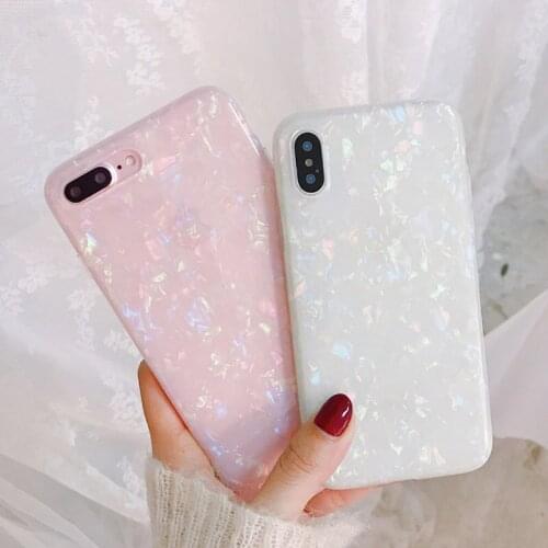 Phone Case For iPhone 6 6s 7 8 Plus X XR XS Max Glossy Glitter Bling Conch Shell Marble Soft IMD For iPhone XS Phone Case