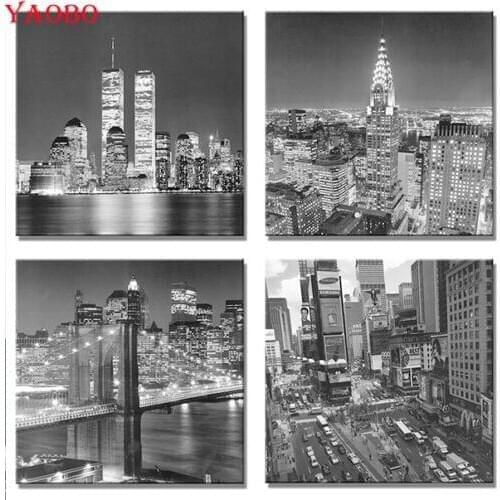 Black and white cityscape diamond painting full square diamond embroidery cross stitch square round rhinestone mosaic Home Decor