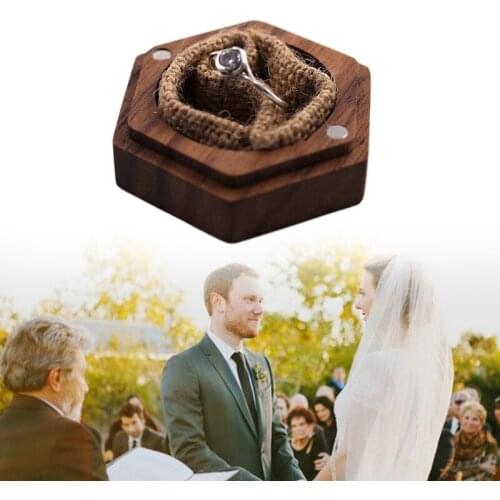 Black Walnut Hexagon Personalized Rustic Wedding Wood Ring Box Holder Wedding Ring Bearer Jewelry Box for Wedding Favor