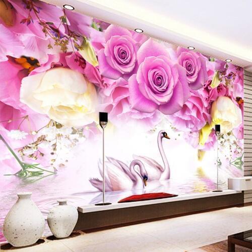 Photo Wallpaper Modern Purple Rose Swan Fashion 3D Wall Mural Living Room Bedroom Home Decor Wall Papers Papel De Parede 3D Sala
