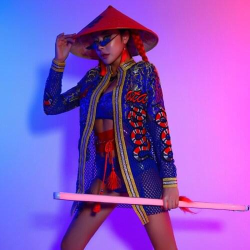 Gogo Dancer Costume Women Pole Dance Set DJ DS Clubwear Western Wear Jazz Dancewear Exiotic Dancing Clothes Stage Costume DL7868