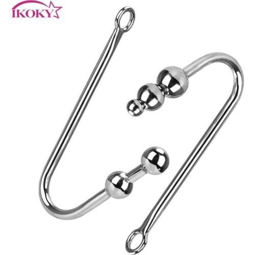 IKOKY Anal Dilator Anal Sex Toys Metal Butt Plug Anal Hook With Ball Hole Sex Toys for Men and Women Stainless Steel