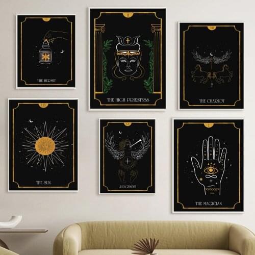 The Emperor Lovers Death Devil Sun Tarot Card Wall Art Print Canvas Painting Gift Nordic Poster Wall Pictures For Bedroom Decor