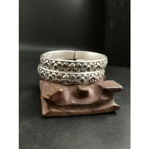 China Elaborate Miao Silver Handmade Lucky Long Life Bracelet Metal Handicrafts Decorate#2