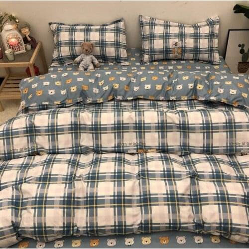 Cute Bear Bedding Set Animals Pattern Duvet Cover Plaid Bedclothes Girls Boys Quilt Cover Set Pillowcase Adults Home Textile