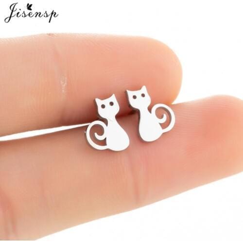 Jisensp Korean Fashion Stainless Steel Earrings Lovely Kitten Cat Stud Earrings Everyday Jewelry for Women Girls Birthday Gift