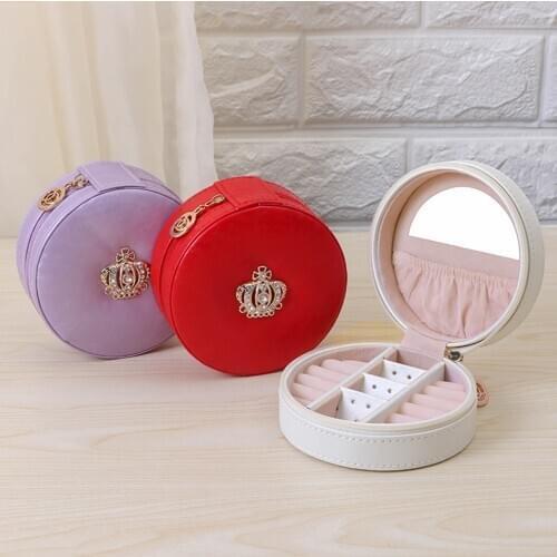 Round Shaped Ring Box PU Leather Wedding Engagement Necklace Bracelet Earrings Case Holder Jewelry Container Organizer