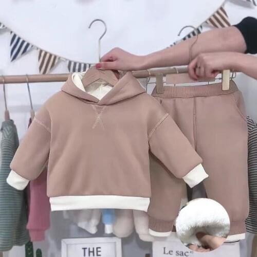 Fashion Newborn Baby Girl Boy Clothes Set Hoodie and Pant 2pcs Warm Fleece Lining bebe Hooded Suit Winter Clothing set 0-3Y
